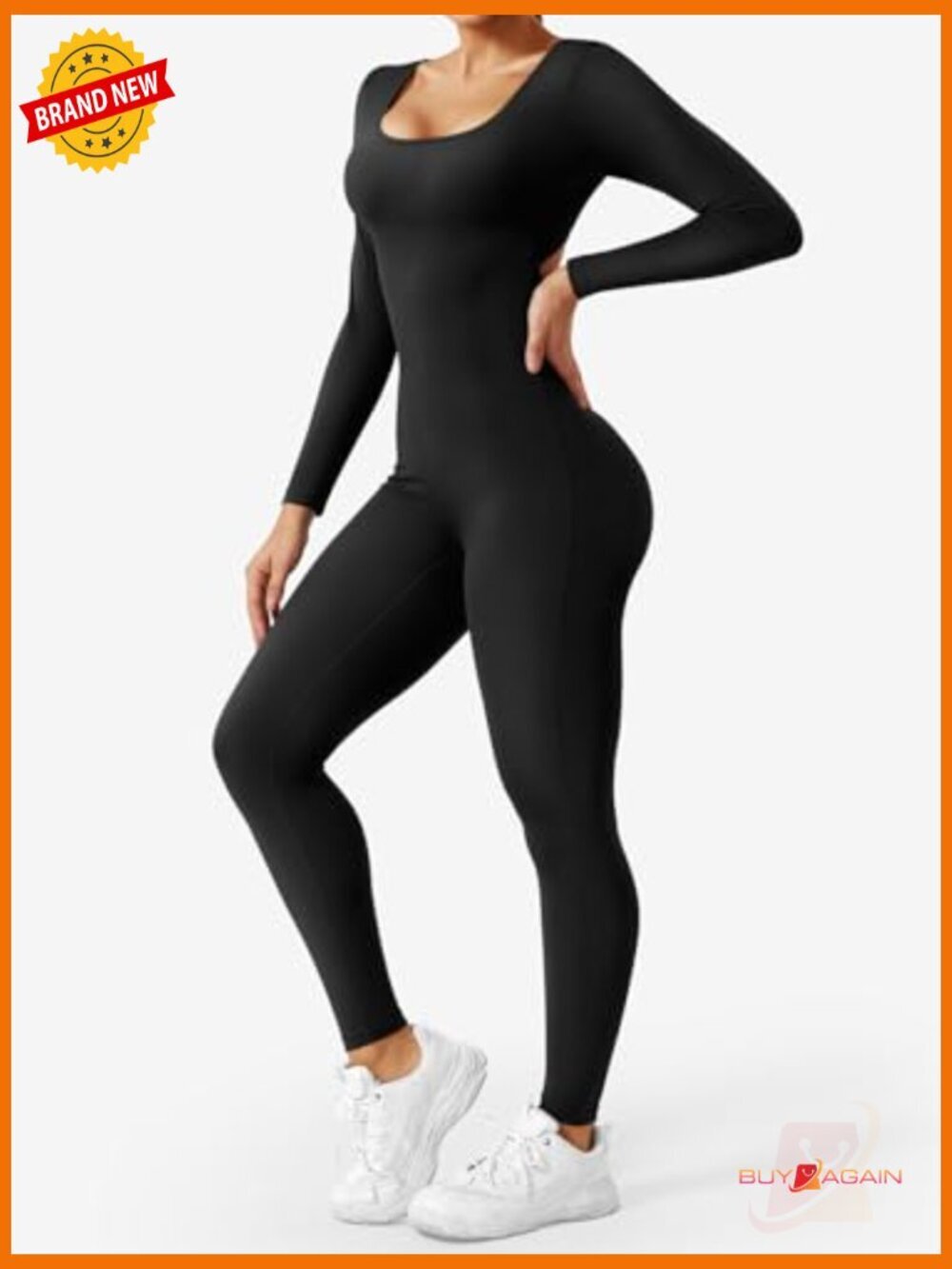 Long Sleeve V Back Scrunch Butt Jumpsuit Workout Bodysuit Romper - Picture 3 of 7